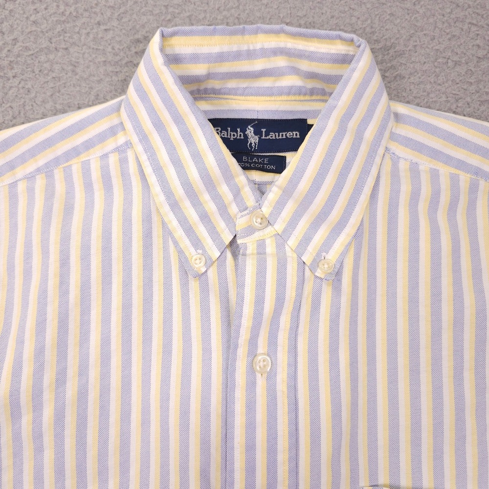 VTG Ralph Lauren Blake Shirt Mens S Blue Yellow Striped Short Sleeve Button Down - Picture 7 of 11